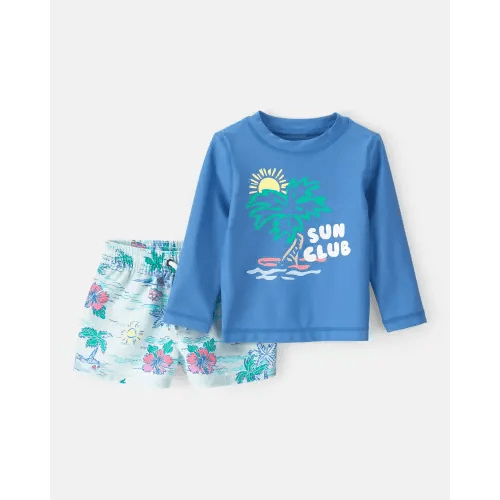 Baby Boy 2-Piece Tropical Beach Rashguard Trunk Set - Blue | Carter's
