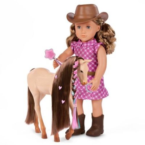 Our Generation Callie with Hair Play Foal 18" Doll & Horse Accessory Set: Plastic & Polyester, Wavy Blonde Hair, Blue Eyes