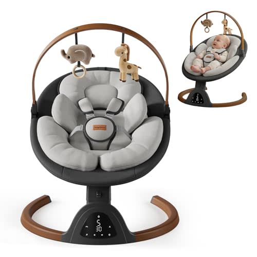 Baby Swings for Infants, TinyGlow Baby Swing, Electric Baby Swing with Remote Control,Portable Infant Swing for Indoor & Outdoor Use (Black)
