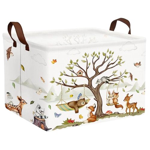 Large Woodland Baby Toy Basket Collapsible Kids Storage Bin Cute Shower Gift Box Forest Nursery Decor (Animals)