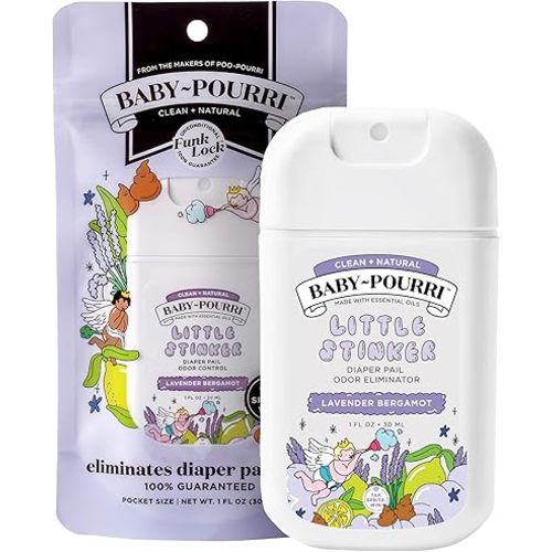 Baby-Pourri Little Stinker Diaper Pail Odor Freshener Spray, 1 Fl Oz Pocket Travel Size - Lavender, Bergamot, Eucalyptus and Vanilla