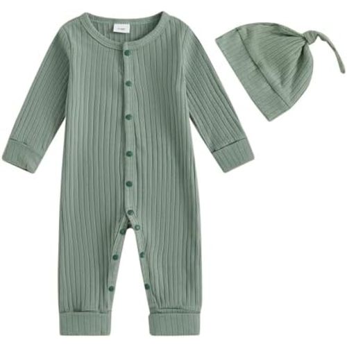 ZAXARRA Newborn Baby Boy Fall Winter Outfit New Here Letter knit Footies Romper 0 3 6 Months Jumpsuit Cute Hat Infant Set