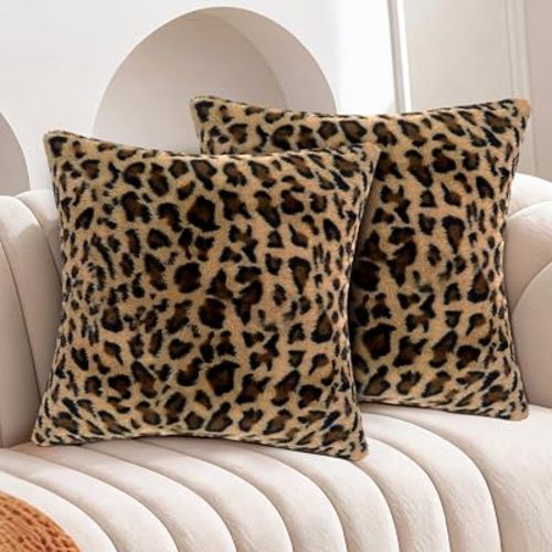 Cheetah Print Faux Fur Pillow Covers 18x18，Leopard Pillow Cases Set of 2 Room Decor，Animal Print Throw Pillow Covers Decorative for Bedroom Sofa Couch Home