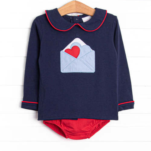9M Heartfelt Note Applique Diaper Set, Navy – Stitchy Fish