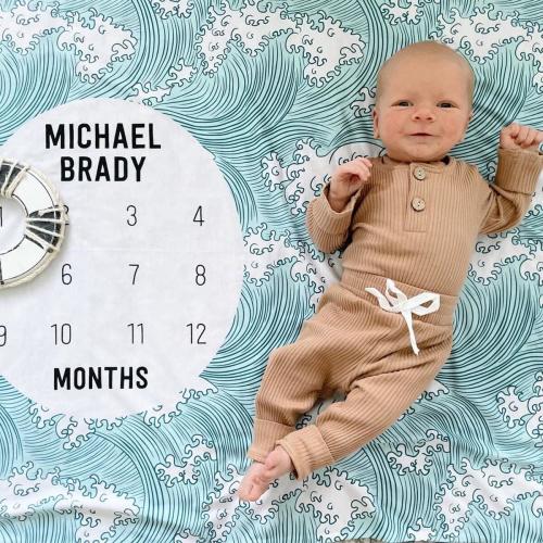 Ocean Waves Baby Blanket: Personalized Milestone Swaddle