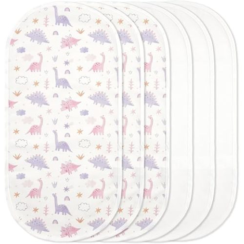TILLYOU Waterproof Changing Pad Liners 6 Pack, 100% Cotton Reusable Cloth Diaper Liners, Dinosaur