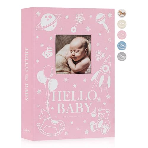 Lanpn Baby Photo Album 4x6 300 Pockets, Linen Newborn Bebe Ultrasound Photo Album with Memo Writing Area, Cover Photo Book, Picture Album for kids, Baby Girl Memory Book Keepsake Pink