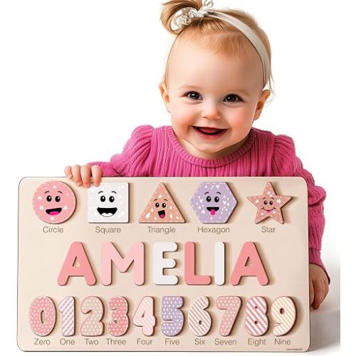 Zuzu Custom Wooden Name Puzzle for Toddlers 1-3, First Birthday Gift