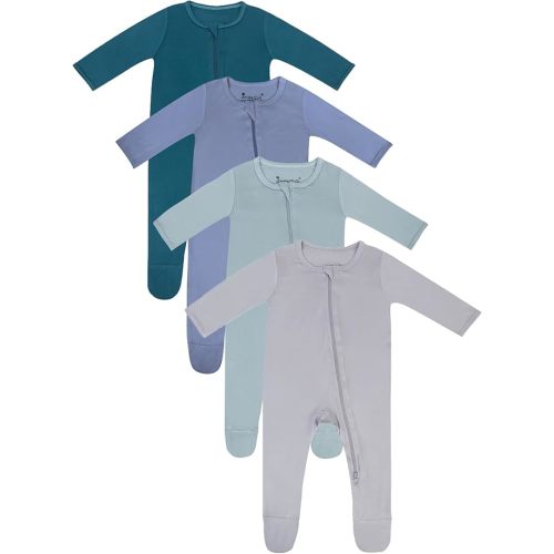 12-18mos Jimonda Baby Boy Romper 4-Pack - Bamboo Zip-Up Pajamas for 0-24 Months,Unisex Footed Sleepers,Ultra-Soft Stretchy Fabric