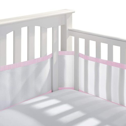 BreathableBaby Breathable Mesh Liner for Full-Size Cribs, Classic 3mm Mesh, Rose Seersucker (Size 4FS Covers 3 or 4 Sides)