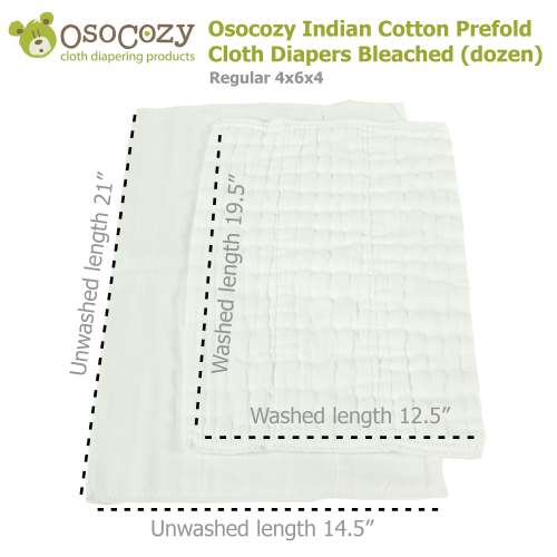 OsoCozy Bleached Indian Cotton Prefold Cloth Diapers - 1 Dozen