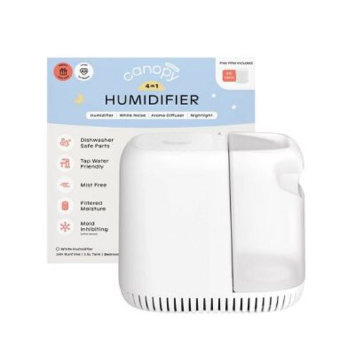 Canopy Mist Free Evaporative 4 in 1 Humidifier with Settings, Optional Night Light, White Noise Machine & Aroma Diffusion, 2.5ltr - White