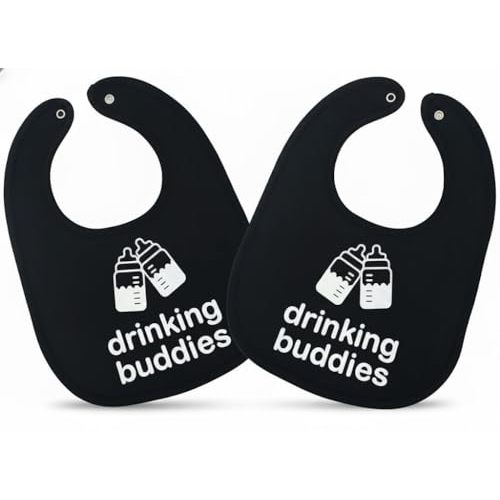 100% Cotton Drinking Buddies Twin Bibs Cute & Practical Unisex Bibs for Twins with Waterproof, Durable, for Everyday Use