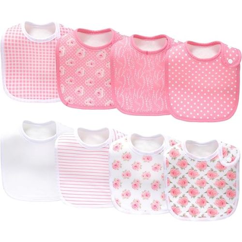 8 Pack Baby Bibs Unisex Adjustable with Snaps Ultra Soft Absorbent Drooling Teething for Boys and Girls