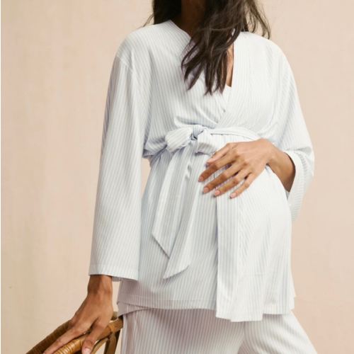 LAKE | Women | DreamModal Pajamas | Parisian Green Pencil Stripe Maternity Kimono Bundle