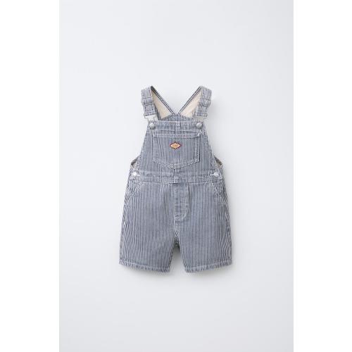 STRIPED TWILL OVERALL SHORTS - Blue / White | ZARA United States