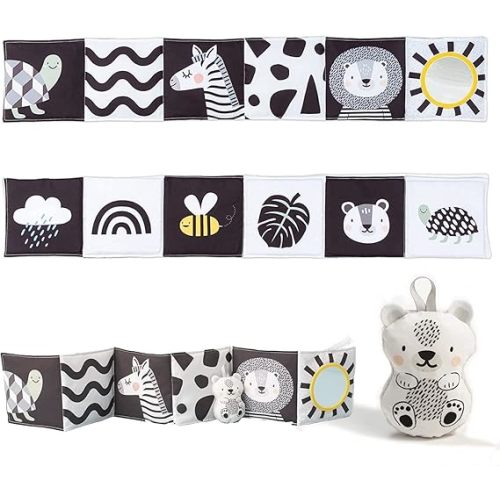 Taf Toys Newborn Soft Activity Book Black & White High Contrast Baby Book Infant Sensory Toys Tummy Time Soft Cloth Books for Babies Textured Fabric Crinkling Shapes Patterns 0-12 Months Newborn Toys