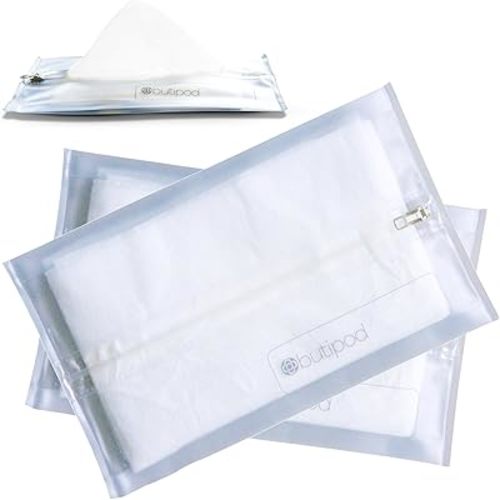 Butipods Reusable Travel Wipes Case - Portable Moisture-Retaining Pouch, Slim Holder and Convenient Container for Diaper Bag, Dispenser for Hand, Face, Makeup Removal, and Wet Wipes - Set of 2 (Clear)