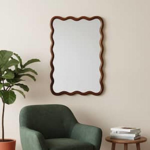 Dark Walnut 20 in. W x 30 in. H Wavy Rectangle Solid Wood Framed Mirror