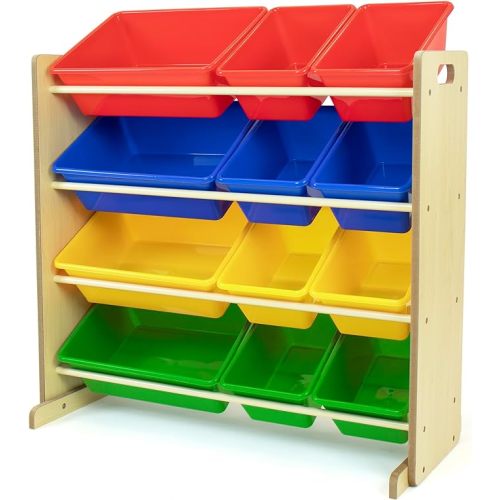 Humble Crew, Natural/Primary Kids' Toy Storage Organizer with 12 Plastic Bins, 34*35*15.5inch