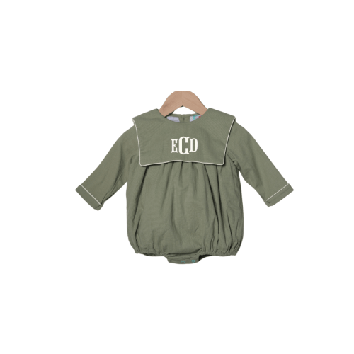 Olive Green Linen Bib Long Sleeve Bubble