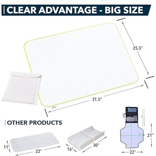 Portable Changing Pad - Waterproof Reusable Baby Changing Mats for Girls Boys - Large Size 25.5”x31.5” Pack of 2 - Reinforced Seams & Free Storage Bag - Change Diaper Mat On The Go - Warranty 2 y