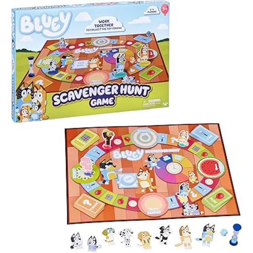 Bluey Scavenger Hunt Board Game, Cooperative Play with 4 Exclusive Mini-Figures, Indoor Games for Kids Ages 5+, Fun Toy Token Collecting Game