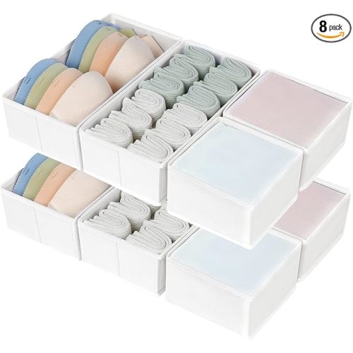 DIMJ Drawer Organizers - Set of 8 Fabric Closet Organizers and Storage, Drawer Dividers for Baby Clothes, Socks, Belt, Tie (Pink)