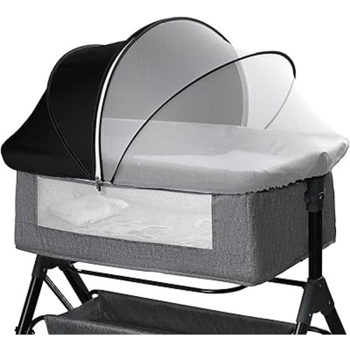 Bassinet Cover for Cats - Half-Blackout Mosquito Net for Baby Crib & Bedside Sleeper, Breathable Crib net with 2-Way Zipper, Sun-Blocking Baby Mosquito Net Cover (Black-Small)