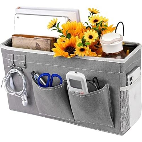 Loghot Bedside Caddy/Bedside Storage Bag Hanging Organizer for Bunk and Hospital Beds,Dorm Rooms Bed Rails,Can be Placed Glasses,Books,Mobile Phones,Keys (Grey)