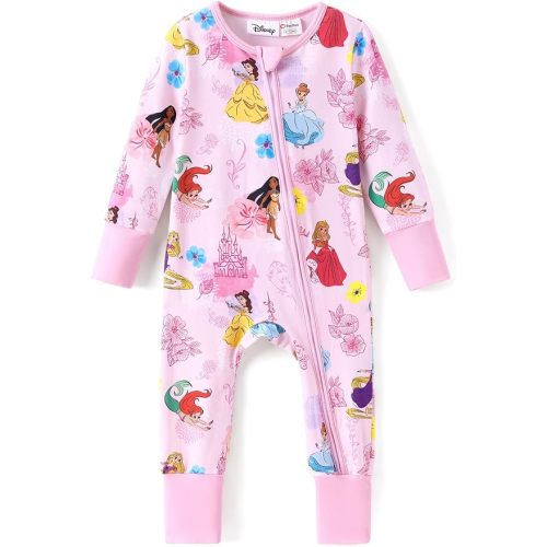 Disney Princess Ariel Belle Moana Mickey Minnie Baby Organic Cotton Footie Zipper Pajamas Newborn Infant Romper