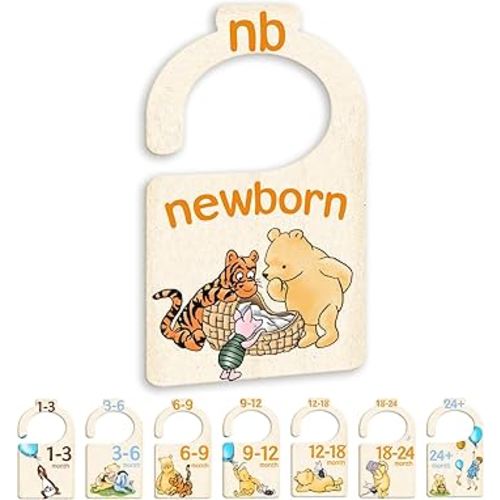 JMOST Pooh Bear Baby Closet Dividers for Nursery Closet Organizer, Newborn to 24 Months Size Clothes, Bear Hangers with Size Dividers, Double Sided