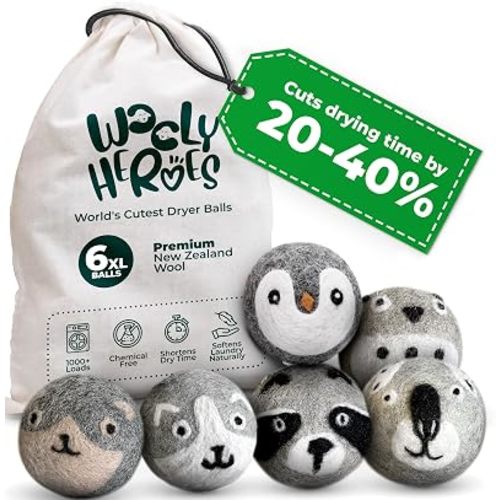 Chemical Free & Baby Safe! Reusable Wool Dryer Balls XL 6-Pack - Reduces Static, Cuts Dry Time, & Softens Naturally