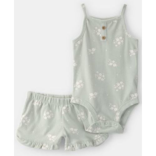 Baby Girls' Floral Sleeveless Bodysuit & Shorts, 2-Piece Set