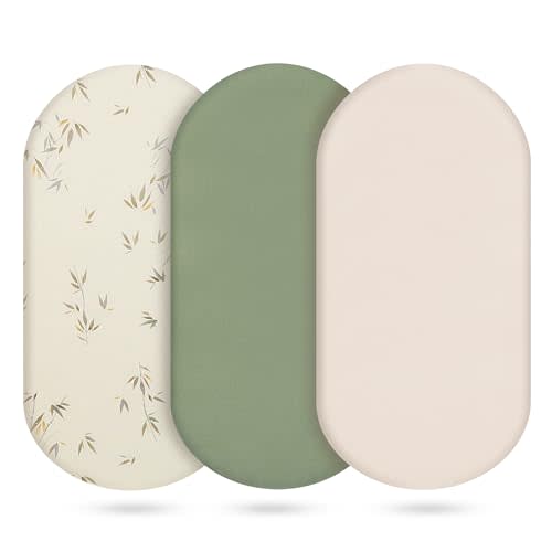 3-Pack Cotton Muslin Bassinet Sheets - Fitted Elastic Mattress Cover for Baby Boys & Girls, Breathable Bedside Bassinet Sheets Neutral Colors (Fits Oval & Rectangle Shape) (Green)