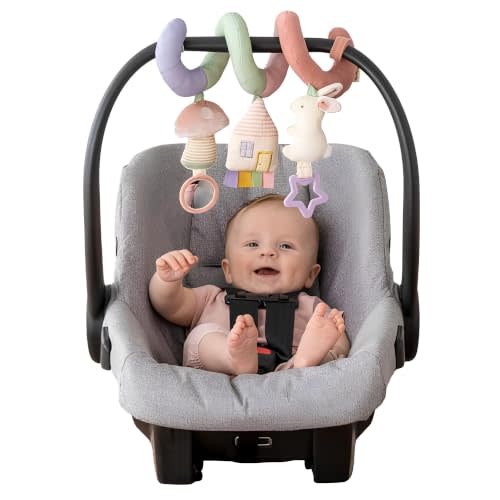 Itzy Ritzy Spiral Car Seat & Stroller Activity Toy Ages 0+ (Pastel Rainbow) | Baby Stroller & Car Seat Spiral Toy, Infant Sensory Activity Toy, Easy-Attach Hanging Toy With Textures, Sounds & Visual Play