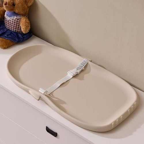 Luxury Little Portable EVA Baby Changing Pad Waterproof Changing Pad for Diaper Changes,Dressing,Baby Massage & Moisturizer Application,Soft & Non-Slip,Adjustable Safety Belt,Penguin Design,Beige