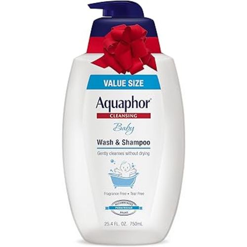 Aquaphor Baby Wash and Shampoo, Unscented Baby Shampoo and Wash, 25.4 Fl Oz Pump Bottle