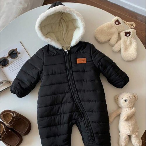 SHEIN Newborn Baby Boy Unisex Thermal-Lined Hooded Jumpsuit, Thick Winter Snowsuit | SHEIN USA