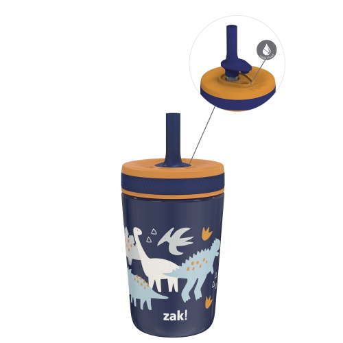 Zak Designs 12oz Kelso Toddler Cups For Travel or At Home, Vacuum Insulated Stainless Steel Sippy Cup With Leak-Proof Design is Perfect For Kids (Zaksaurus)