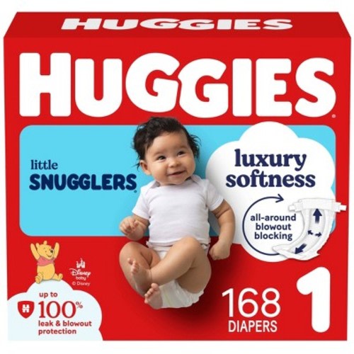 Huggies Little Snugglers Diapers - Size 1 - 168ct: 8 to 14 lbs, Elastic Stretch Sides, Absorbent Layers, Cotton