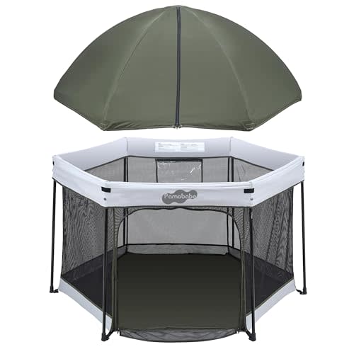 Pamo Babe Baby Playpen with Sun Protection Canopy - Indoor & Outdoor Play Yard for Babies and Toddlers - Baby Tent with Zipper Door