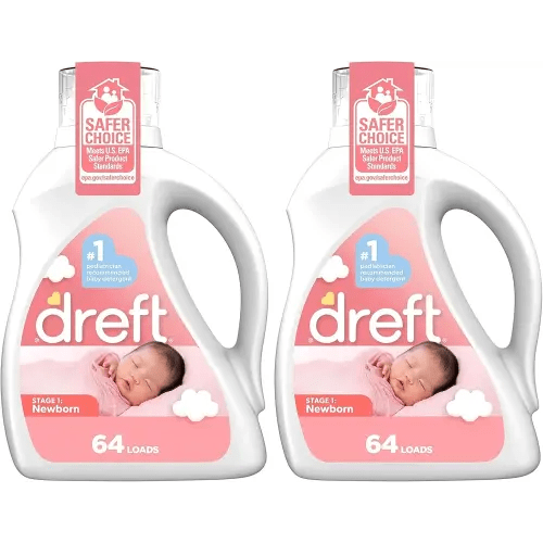 Dreft Stage 1: Newborn Hypoallergenic Liquid Baby Laundry Detergent (HE), Natural for Baby, Newborn, or Infant, 100 Ounces (64 loads) (Pack of 2)