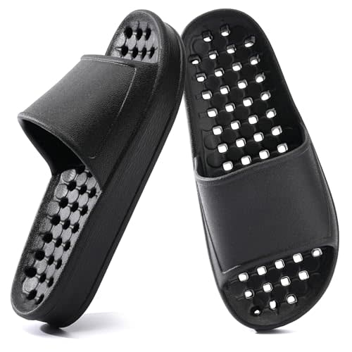 Shower Shoes for Women and Men with Drain Holes Massage Slide Sandals Soft Cushioned Anti-Slip Pool Slides Comfort Thick Soled Waterproof Gym Shower Shoes Quick Drying Bathroom Spa Slippers