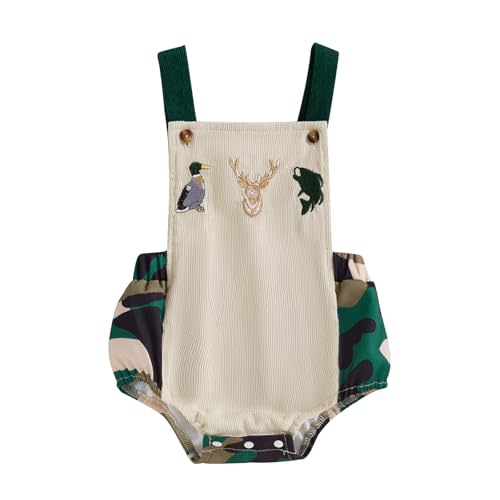 Kodaruber Newborn Baby Boy Hunting Clothes Animal Embroidery Romper Sleeveless Square Neck Overall Infant Summer Outfit