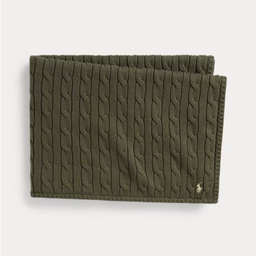 Cable-Knit Cotton Baby Blanket - Cruise Olive