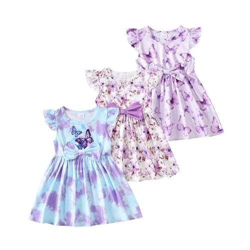 Toddler Baby Girl Dress Clothes 3 Pack Bow Fly Sleeve Summer Dress