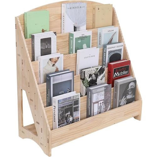 Montessori Toddler Book Shelf Organizer Single Sided Book Rack Display with Toy Storage, Children Baby Classroom Bookshelf, Kids Room bookcases cabinets & Shelves Natural Pine (31”)