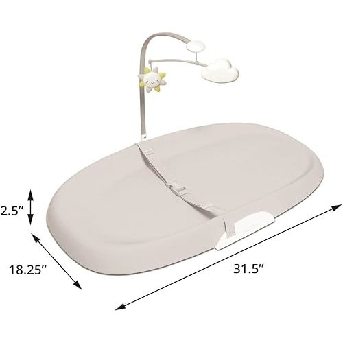 Skip Hop Baby Changing Pad Nursery Style Wipe-Clean Contoured with Cushioned Foam, Non-Skid Base, Built-in Safety Belt & Tuck-Away Toy Bar, Grey