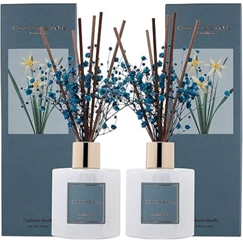 Cocorrína Premium Reed Diffuser Set with Preserved Baby's Breath & Cotton Stick Cashmere Vanilla 2 Packs, 6.7oz Scent Fragrance Oil Diffuser for Bedroom Bathroom Home Décor